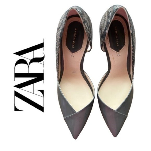 Zara Women’s Like New Snakeskin Slate Grey Heels 7 Pumps animal print - Picture 2 of 5